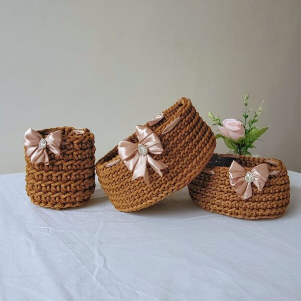 Panier  Rond  avec ruban 3 pièces